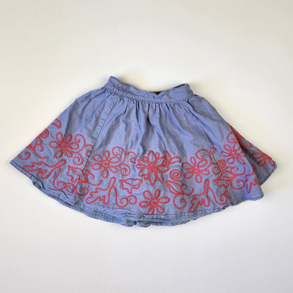 Tea Collection Amata Linen Cotton Chambray Embroidered Midi Skirt sz 2